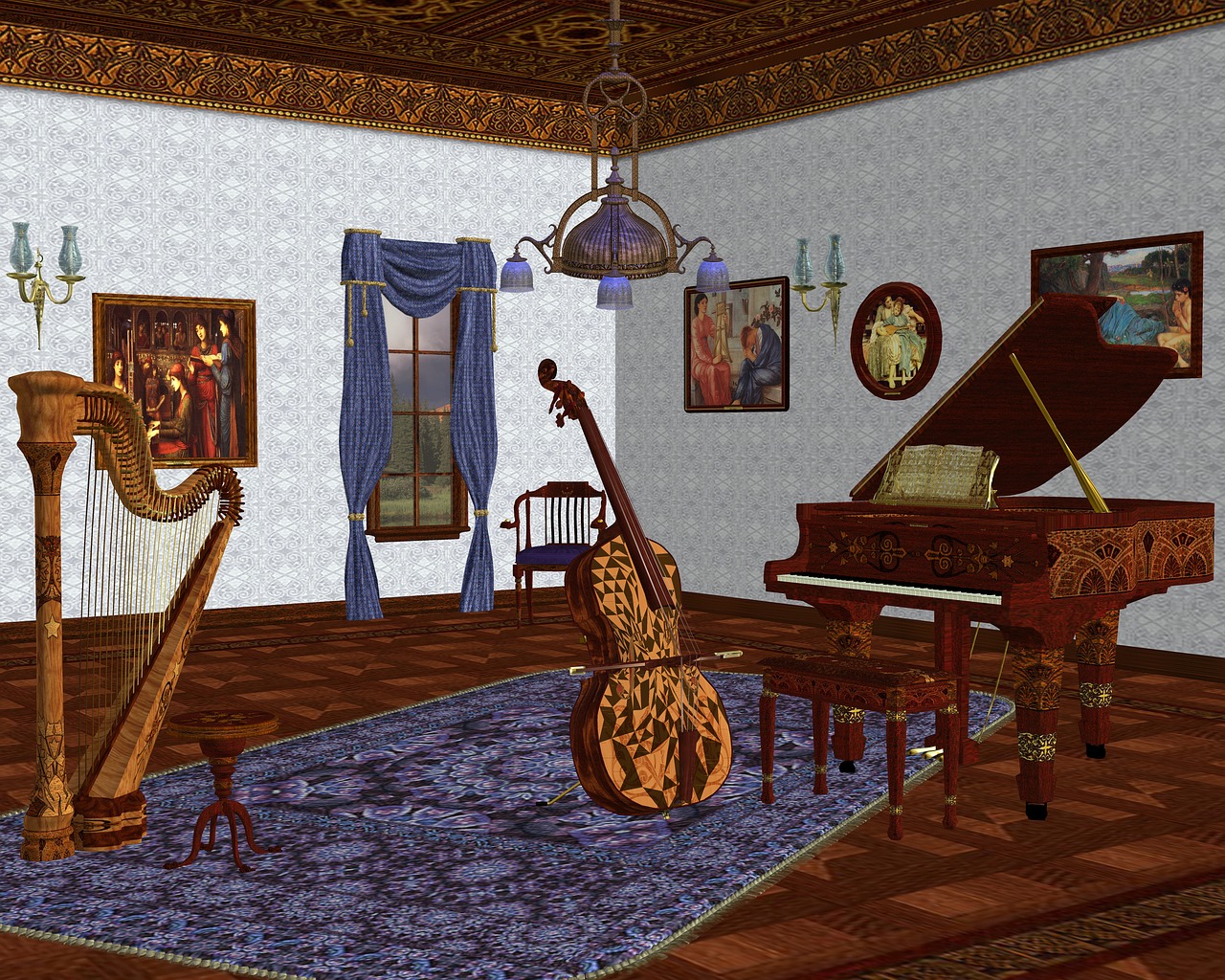 Комната с музыкальными инструментами в поместье