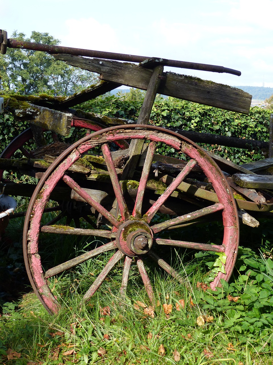 Download free photo of Old,wooden wheel,nostalgia,spokes,wooden wheels